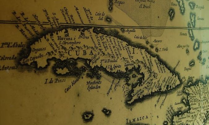 Mapa antigo de Cuba, exposto em um forte de Havana. Foto: Débora Costa e Silva